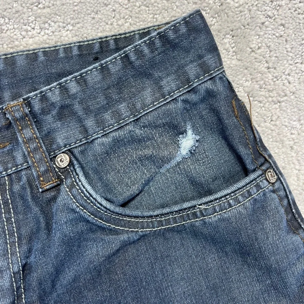 Black Jeans Mens 30x32 Low Rise Slim Straight Dark Wash‎ Denim Distressed Y2k